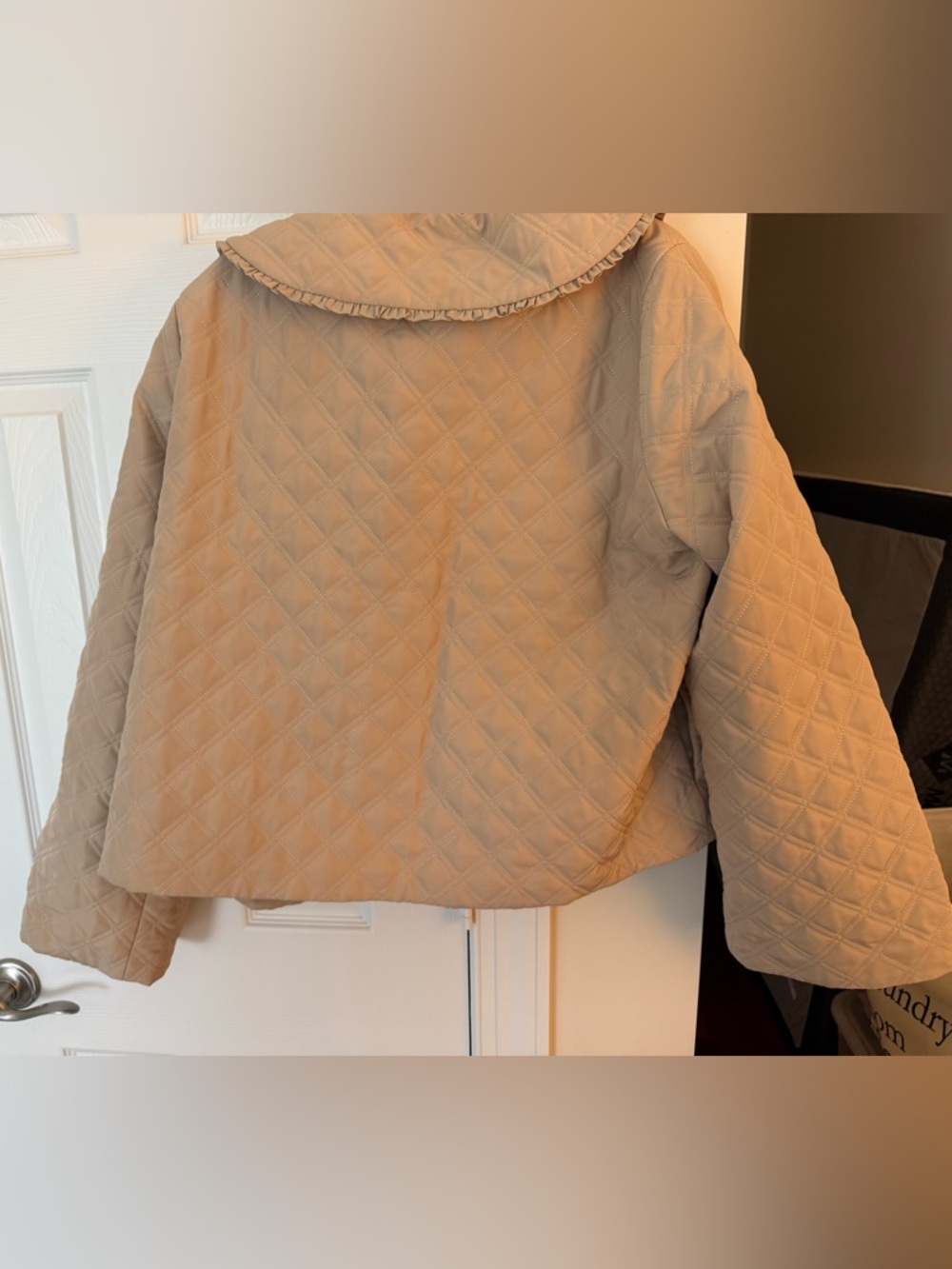 Hill House Quilted Jacket in Beige with Ruffle Collar - Picture 3 of 3